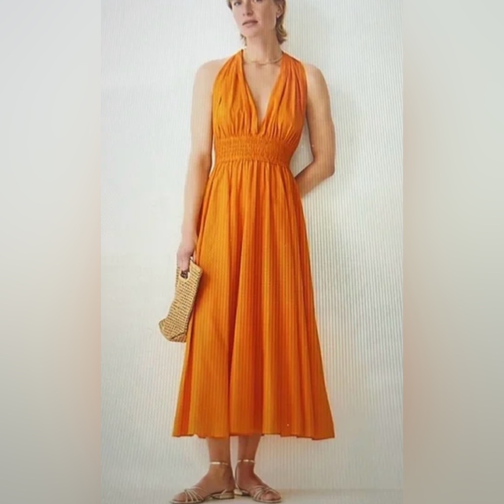 J. CREW APRICOT TWIST BACK SMOCKED WAIST BEACH DRESS, XS